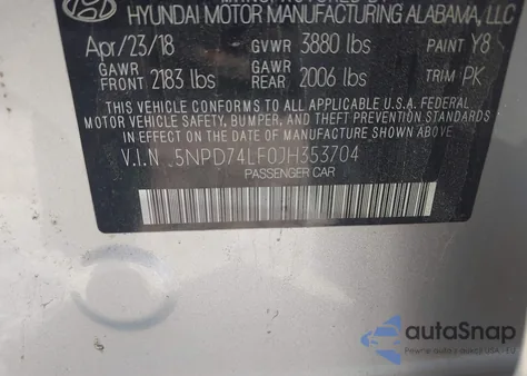 2018 Hyundai Elantra Se из США, поврежденный, VIN 5NPD74LF0JH353704